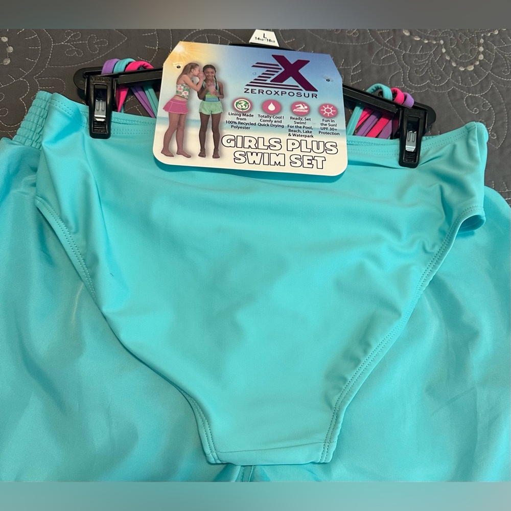 Zeroxposur Girls Calypso 3 Piece Tankini/Cover Up Short Set NWT Size L 14.5/16.5 - Picture 9 of 10